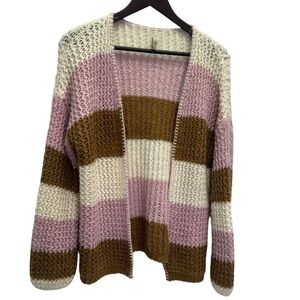 Soya Concept Open Front Wide Vertical Stripe Sweater Cardigan Size S/M